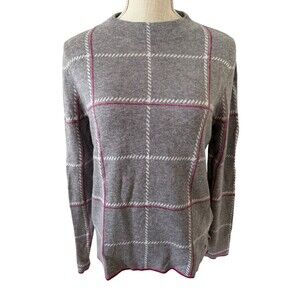 Brax Women's‎ Sweater Pullover Lee 38 Gray Checkered Light Round Neck Wool Blend